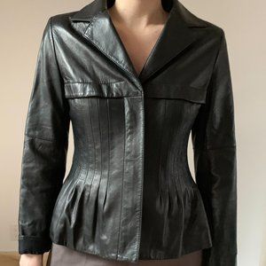 Sculptural black leather jacket